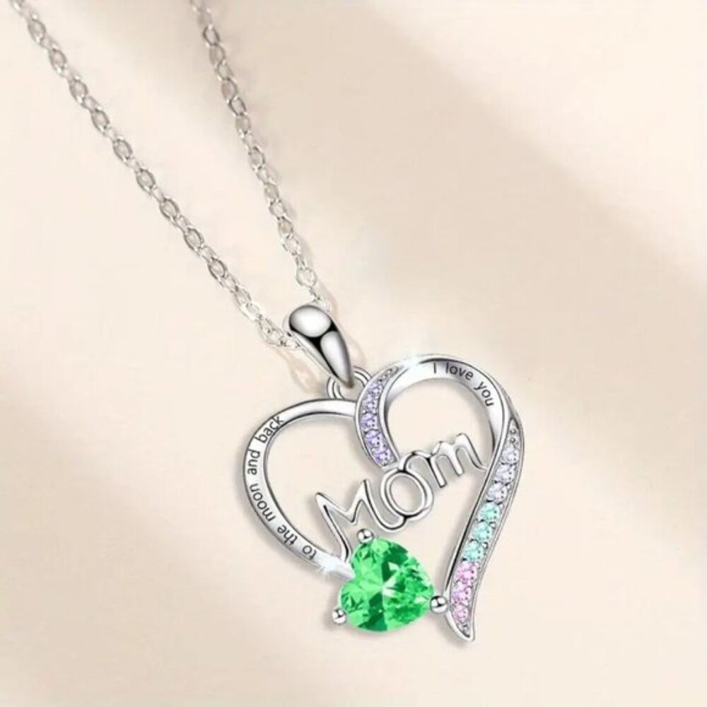 Green Mom Heart Necklace Mothers Day Gift I Love You To The Moon And Back